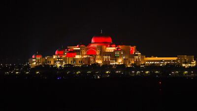 Emirates Palace is lit up on Friday night