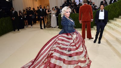 Debbie Harry in a red, white and blue Zac Posen creation at the 2021 Met Gala. AFP