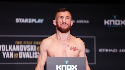 Merab Dvalishvili during the weigh-in for his fight against Petr Yan