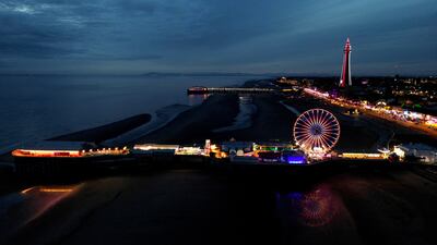 The Blackpool Tower is another of the national landmarks lit up for King Charles's coronation. Reuters
