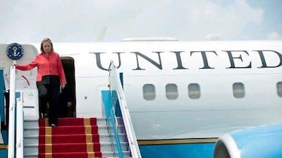 US secretary of state Hillary Clinton arrives at Noi Bai International Airport in Hanoi as part of a France-Afghanistan-Japan-Mongolia-Vietnam-Laos-Cambodia-Egypt-Israel itinerary, described by a staffer as “especially absurd, even for us”.