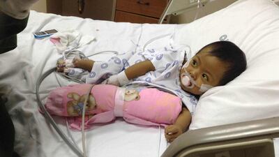 Baby Aleeyah, who requires a liver transplant, will now be able to undergo the surgery thanks to the generosity of Sheikh Mohammed bin Zayed, Crown Prince of Abu Dhabi and Deputy Supreme Commander of the Armed Forces. Courtesy Carungay family
