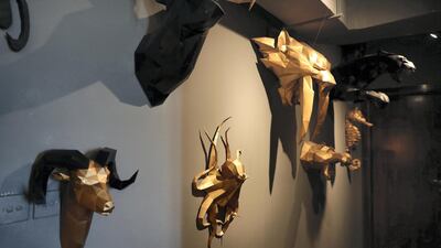 DUBAI , UNITED ARAB EMIRATES , December 15 – 2018 :- 3D decorative items at the apartment of Areeb Hassan in International City in Dubai. ( Pawan Singh / The National ) For Luxury and Lifestyle. Story by Melanie Hunt