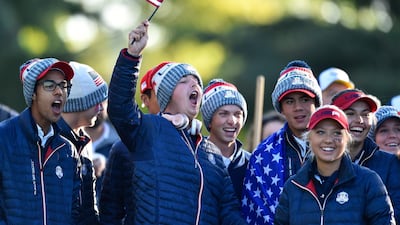 Canon Claycomb of Team USA and team mates show their support during the singles on day two of the 2018 Junior Ryder Cup at Disneyland Paris, France. Aurelien Meunier / Getty Images