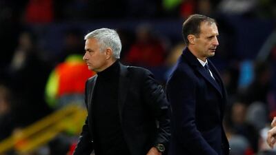 Manchester United manager Jose Moourinho, left, and Juventus counterpart Massimiliano Allegri have both complained about their teams' defensive displays. Reuters