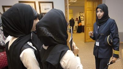 Salma Al Baloushi meets students at the Higher Colleges of Technology. Jaime Puebla / The National