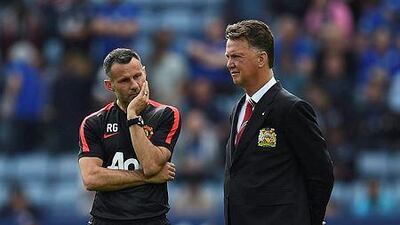 Ryan Giggs, left, and Manchester United coach Louis Van Gaal in discussion prior to the the Premier League match between Leicester City and Manchester United at The King Power Stadium on September 21, 2014 in Leicester, England. Mike Hewitt/Getty Images