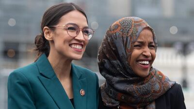 Donald Trump’s tweet about “‘Progressive’ Democrat Congresswomen” appeared to be a reference to a group of outspoken relatively young, liberal women, all first-time members of the House of Representatives, including Alexandria Ocasio-Cortez, left, of New York, Minnesota Congresswoman Ilhan Omar, right, and Rashida Tlaib of Michigan. AFP