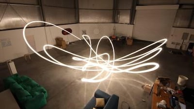 The unpredictable movement of the light in James Clar's Broadcast series creates a sense of uncertainty in the viewer.