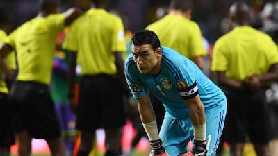 Egypt goalkeeper Essam El Hadary looks on after Egypt lost 2-1 to Cameroon. Gabriel Bouys / AFP