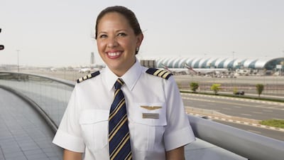 Mariana Garcia, a Mexican pilot who is the first and only female pilot to fly the A380 with Emirates. Antonie Robertson / The National