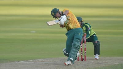 South Africa's Aiden Markram scored a quick fifty in the second T20 against Pakistan at the Wanderers Stadium in Johannesburg on Monday, April 12, 2021. AFP