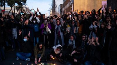 Demonstrators chant while gathering during a vigil for the victims of the Ukraine International Airlines flight that was unintentionally shot down by Iran, in Tehran, Iran. Bloomberg