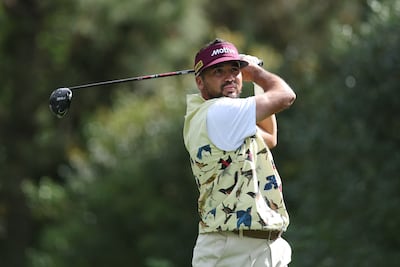 Jason Day of Australia plays a shot from the 11th hole tee box during a practice round prior to the 2026 Masters at Augusta National. AFP