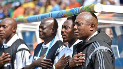 Nigeria coach Stephen Keshi shown before his side's 2014 World Cup round of 16 match against France. Peter Powell / EPA / June 30, 2014