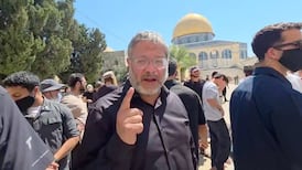 Israel's National Security Minister Itamar Ben-Gvir at Al Aqsa Mosque along with thousands of Israeli settlers. Reuters