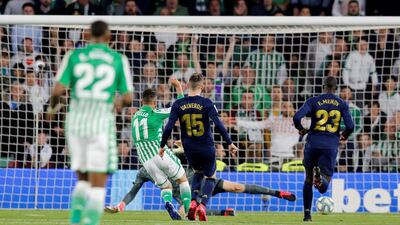 Cristian Tello scores Real Betis' second goal. Reuters