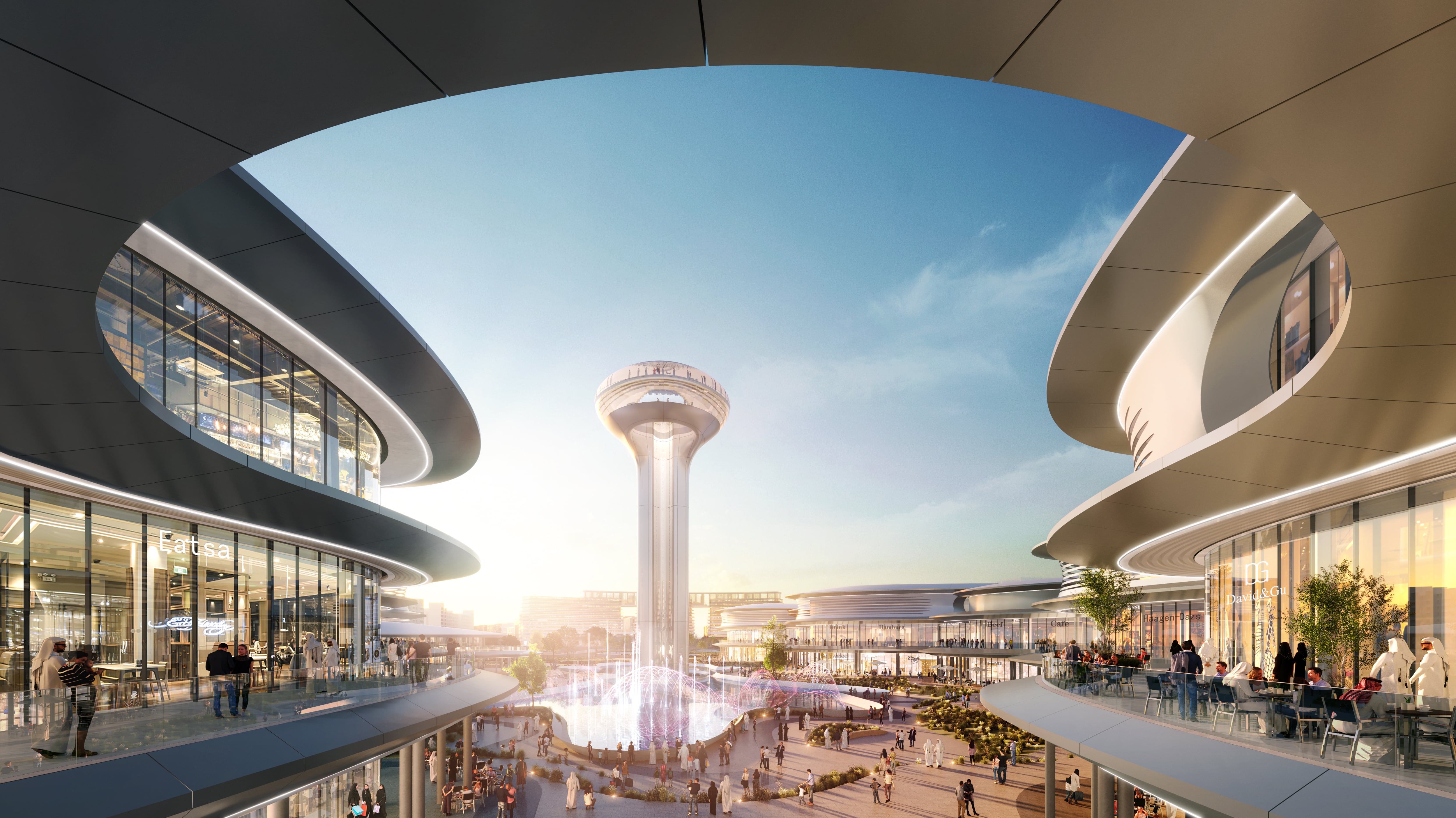 Renderings of the planned mall at the Aljada megaproject in Sharjah. Photo: Arada