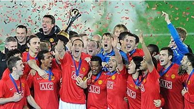 Manchester United celebrate after beating Liga de Quito in last year's Club World Cup final.
