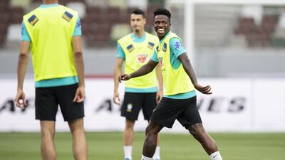 Brazil's forward Vinicius Junior attends a training session at the National Stadium in Tokyo. AFP