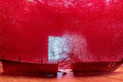 Chiharu Shiota's work. Photo: Reem Mohammed / The National