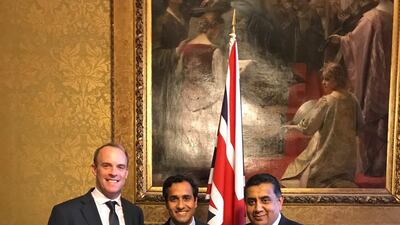 Foreign Secretary Dominic Raab (left) alongside new envoy Mr Chisti (centre)