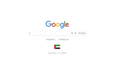 Google users in the Emirates are able to see the UAE flag displayed on the homepage. Photo: Google