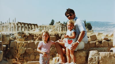 A young Kate Middleton with sister Pippa and father Michael in Jerash, Jordan, where the family lived for two and a half years. Getty Images