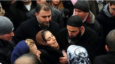 Mourners at the funeral ceremony of Zekeriya Vural, a Turkish Muslim who was shot dead by his Armenian Christian brother-in-law. NarPhotos
