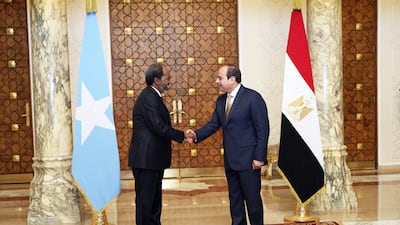 Somali President Hassan Sheikh Mohamud and Egyptian President Abdel Fattah El Sisi at the Al-Ittihadiya Palace in Cairo, Egypt. Photo: @TheVillaSomalia / X