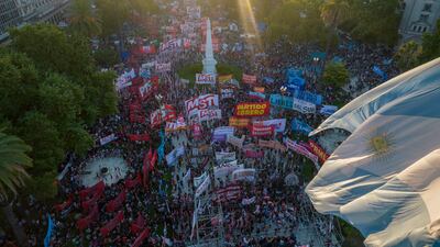 Leftist groups protest against the government's decision to reach an agreement with the International Monetary Fund to refinance more than $40 billion in debt in Buenos Aires last year. AP