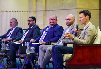 Christopher Cook, Area Managing Director at Maersk speaks in a panel discussion at the Nordic seminar on Maritime Sustainable Practices. Khushnum Bhandari / The National
