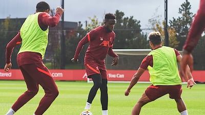 Divock Origi of Liverpool during a training session at AXA Training Centre.