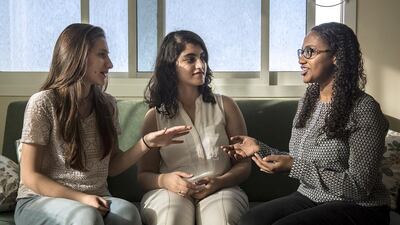 Zena Shamkhy, Suzan Monzer and Sara Khalil planned to study in the US but are now banned from travelling there. Vidhyaa for The National