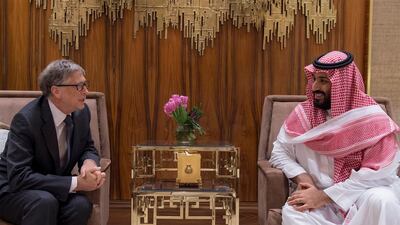 Saudi Crown Prince Mohammed bin Salman meets with Microsoft co-founder Bill Gates in Riyadh, Saudi Arabia, on November 14, 2017. Bandar Algaloud / Courtesy of Saudi Royal Court / Reuters