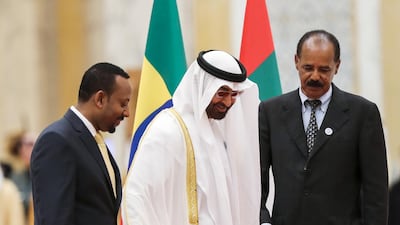 Abu Dhabi's Crown Prince Sheikh Mohammed bin Zayed received Ethiopian Prime Minister Abiy Ahmed and Eritrean President Isaias Afwerki at the presidential palace in July. The UAE was instrumental in brokering a peace deal between the two nations. AFP