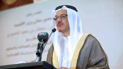 Sultan al Mansouri, the Minister of Economy addresses the conference in Abu Dhabi.