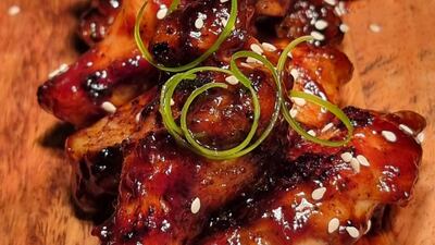 The restaurant's grilled jerk BBQ wings starter.