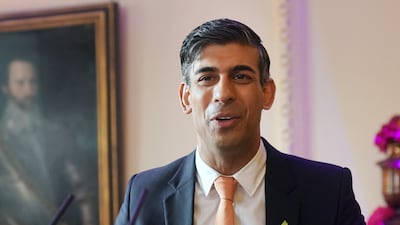 Prime Minister Rishi Sunak addresses guests at a Diwali reception with business leaders in London on Thursday. Getty Images