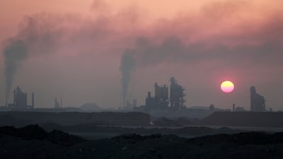 An oil refinery in central Iraq. In March 2023, Turkey suspended the flow of about 450,000 barrels of Iraqi oil daily through the Ceyhan pipeline. AFP