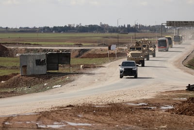 Vehicles transporting Islamic State detainees by the U. S. military, according to a security source from the Syrian Democratic Forces. Reuters