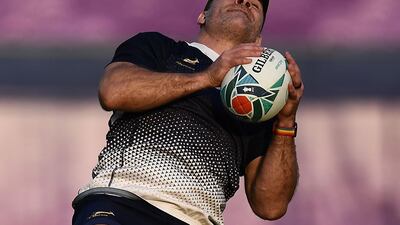South Africa's hooker Schalk Brits takes part in a training session at Fuchu Asahi Football Park in Tokyo on October 23, 2019, ahead of their Japan 2019 Rugby World Cup semi-final against Wales. / AFP / Anne-Christine POUJOULAT