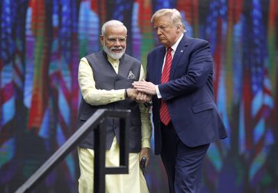 Donald Trump appears alongside Indian Prime Minister Narendra Modi at the 'Howdy Modi' community summit in Houston, Texas, in 2019. EPA-EFE