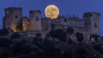 The moon rises behind the castle of Almodovar in Cordoba, southern Spain on Sunday, November 13, 2016. Miguel Morenatti / AP Photo
