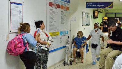 Patients wait at the emergency room after many were preventively evacuated from the Colombia Clinic in Cali, Colombia on April 16, 2016 after a powerful earthquake that hit Ecuador mostly, caused damage to some structures of the facility and a water leak. At least 28 people were killed when a powerful 7.8-magnitude earthquake struck Ecuador on Saturday, knocking down buildings in the country’s largest city Guayaquil and cutting power in the capital Quito. The quake also rattled northern Peru and parts of Colombia. Luis Robayo / AFP Photo
