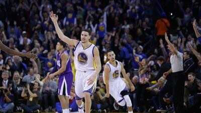 Klay Thompson of the Golden State Warriors scored 37 points in the third quarter against the Sacramento Kings to set a new NBA record. Ezra Shaw/Getty Images