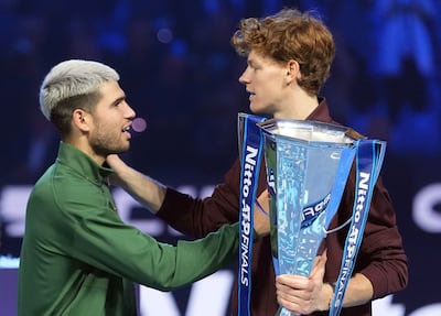 Jannik Sinner defeated Carlos Alcaraz to win the ATP Finals last year. Getty Images
