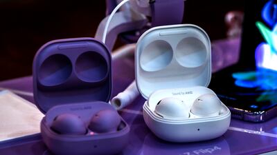 The Samsung Galaxy Buds 2, which have improved sound quality and active noise cancellation.