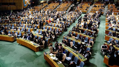 The UN General Assembly Hall. A UN spokesman said the 193-nation assembly could vote on the four-page text as soon as Tuesday. Reuters