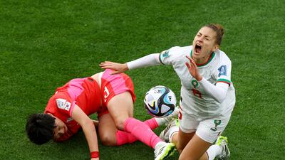 South Korea's Hong Hye-ji in action with Morocco's Elodie Nakkach. Reuters